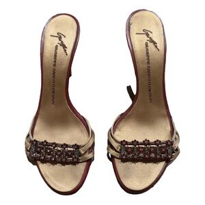Giuseppe Zanotti Beige and Burgundy Crystal-Embellished Slide Heels